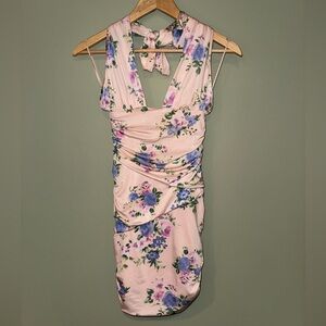 Zara Pink and Blue Floral Backless Dress